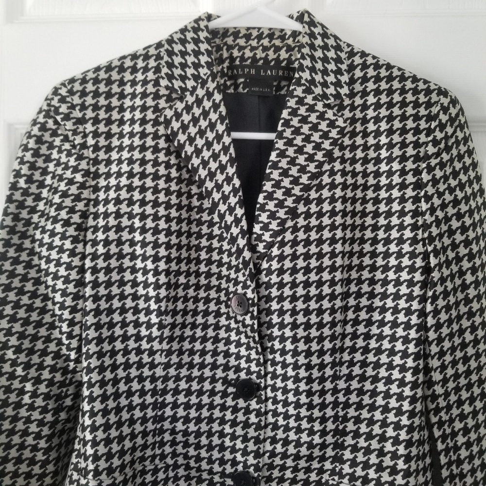 Ralph Lauren Silk Black & White Houndstooth Jacket - Picture 2 of 9